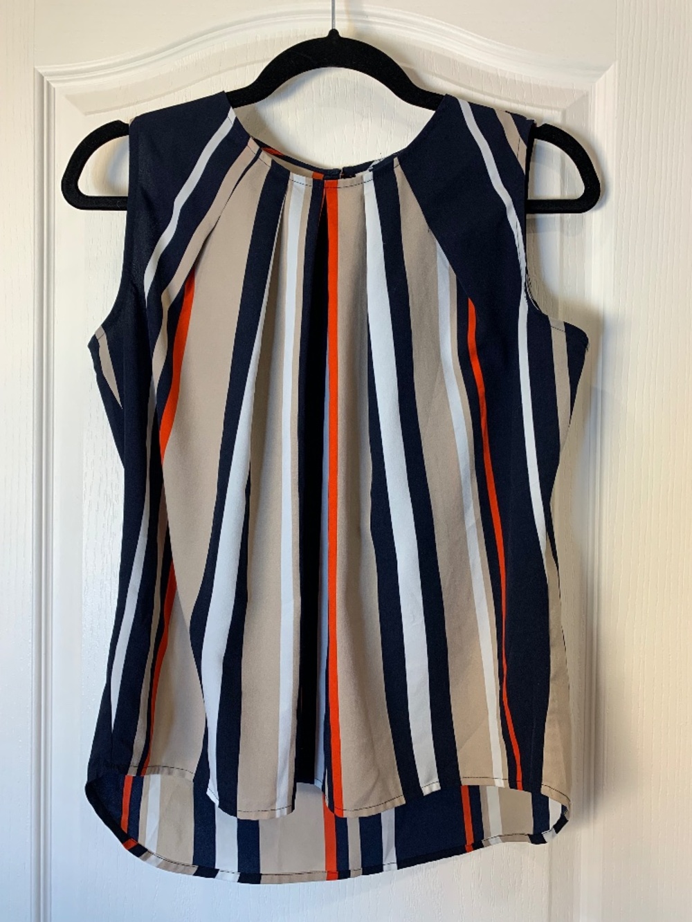 Tommy Hilfiger Sleeveless Striped Blouse Small Beige Navy Red